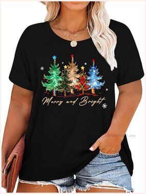 Plus Size Christmas T-Shirt Women Oversized Holiday Top